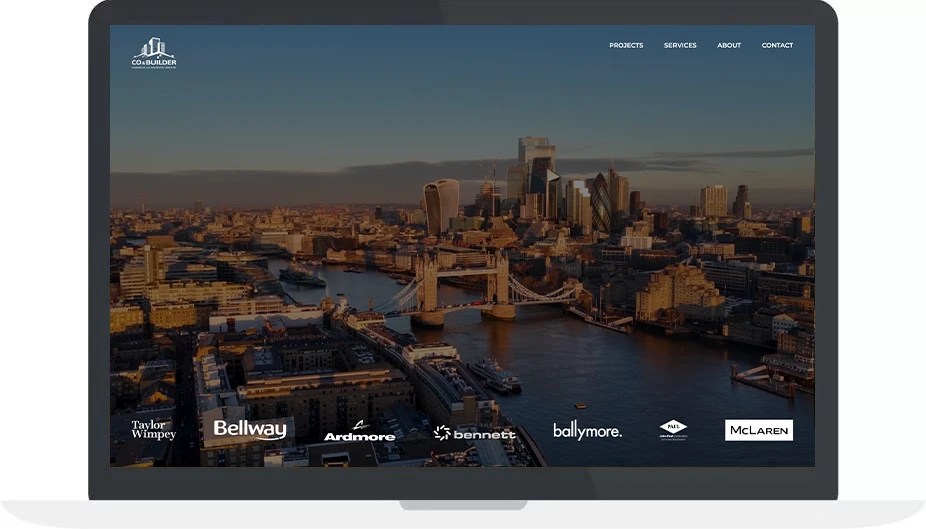 CoBuilder website shown on a laptop