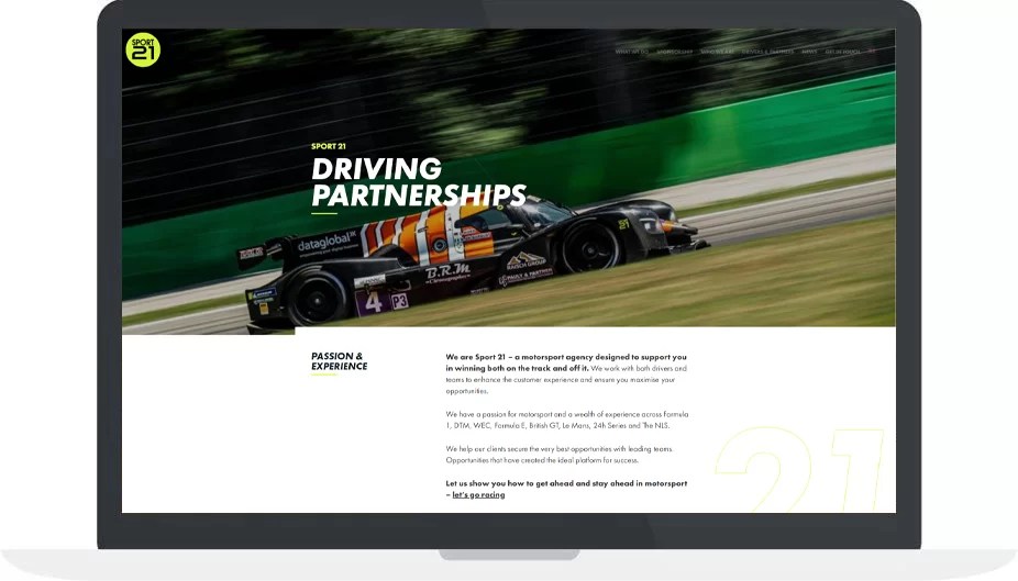 Sport21 motorsport agency website